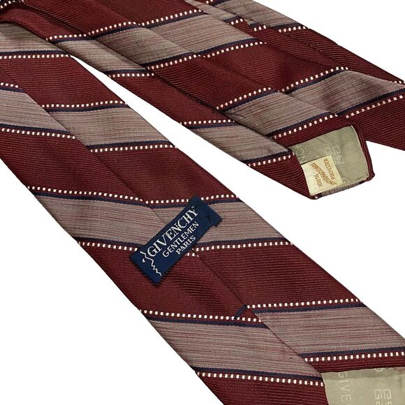 VTG Givenchy Gentlemen Paris Burgundy Stripe Men's Tie 100% Polyester - Picture 5 of 9